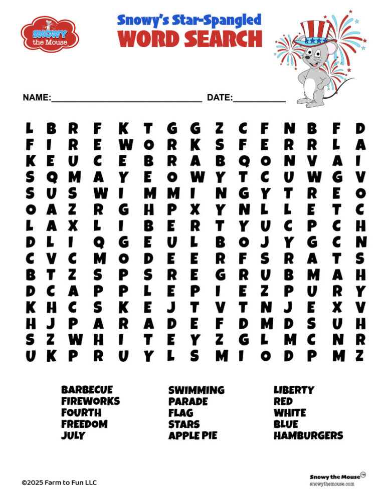 Snowy the Mouse - Printables - Snowy's Star-Spangled Wordsearch