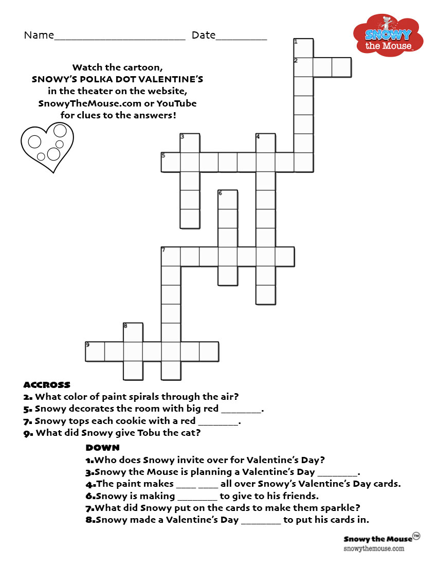 Valentine's Day Crossword Puzzle - Snowy the Mouse